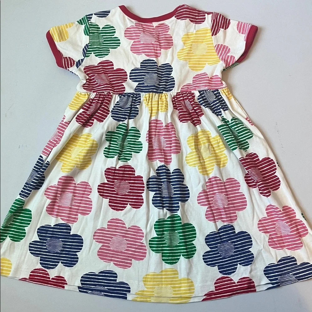 Hannah White Dress with Multicolor Floral Print (red, pink, green, blue, yellow)